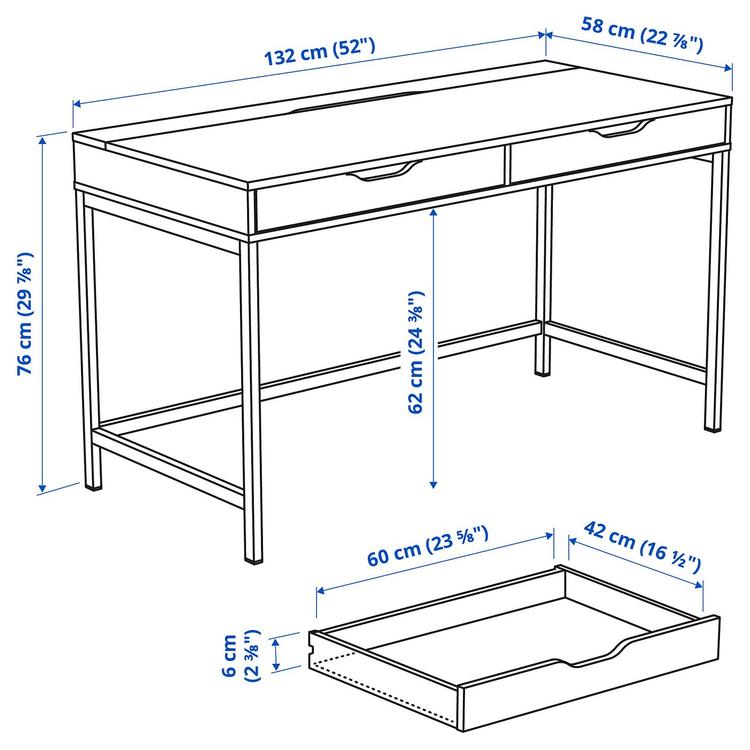 Biurko, 132x58 см dimensions