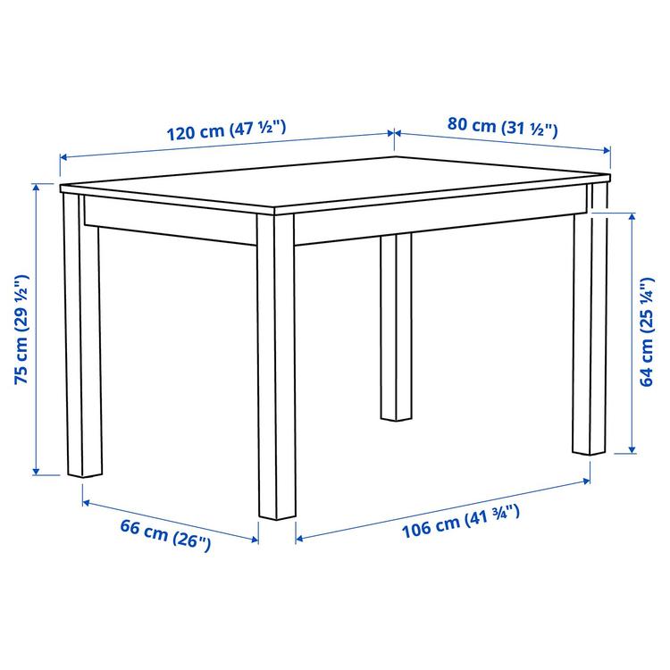 Стол, 120x80 см dimensions