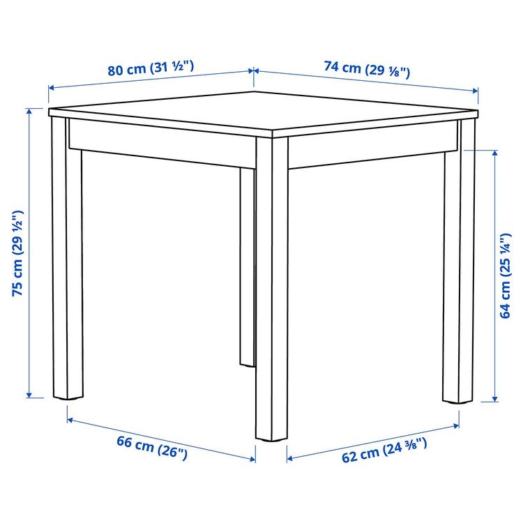 Стол, 80x74 см dimensions