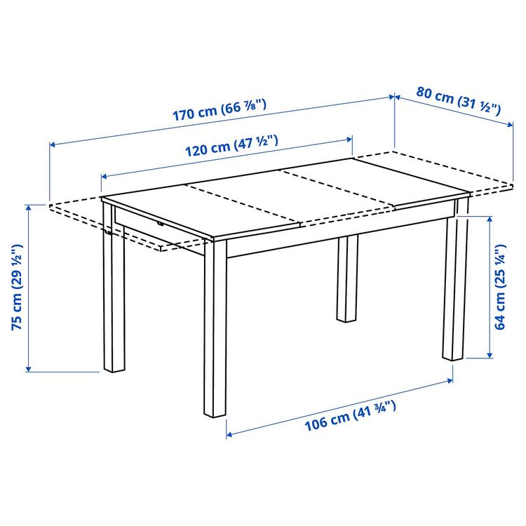 Раздвижной стол, 120/170x80 см dimensions