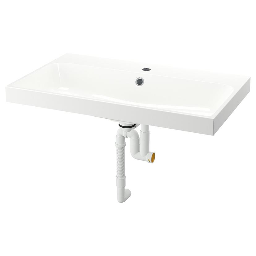 BACKSJÖN — раковина с сифоном, белый, 80x48 см