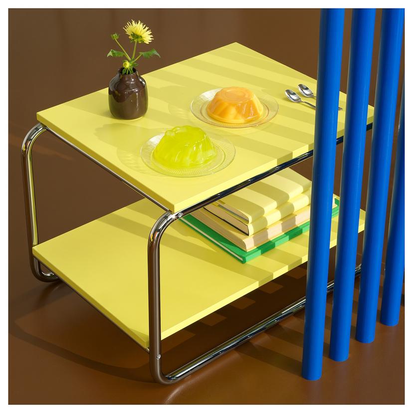 BAGGBODA — придиванный столик, светло-желтый, 71x50 см