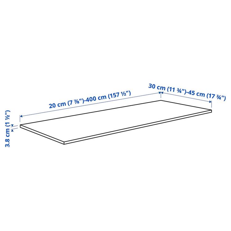 столешница под заказ, грецкий орех/шпон, 30-45x3.8 см dimensions
