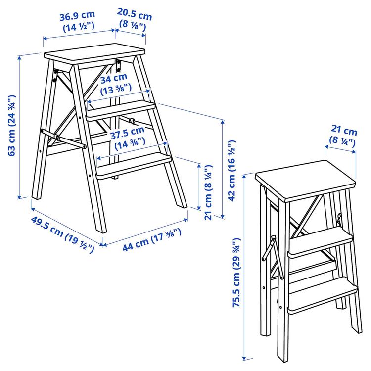 стремянка, 3 ступеньки, бук, 63 см dimensions