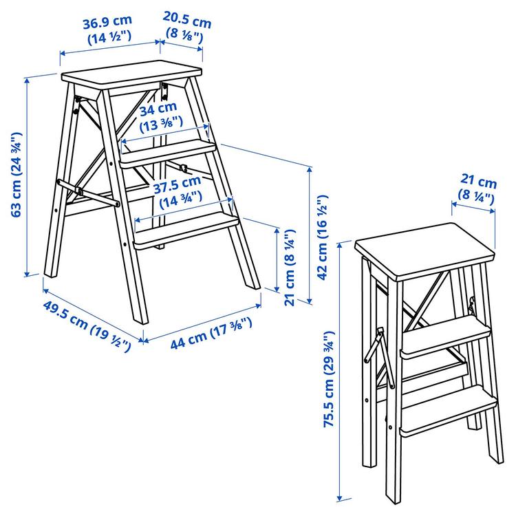 стремянка, 3 ступеньки, бук, 63 см dimensions