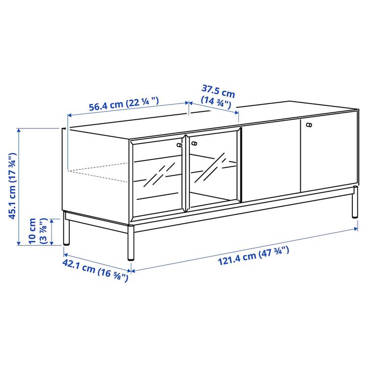 тумба под ТВ, черный/дубовый шпон, 121x42 см dimensions