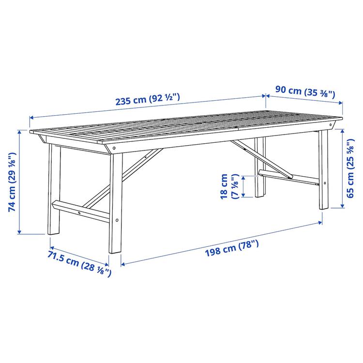 садовый стол, белый/бежевый, 235x90 см dimensions