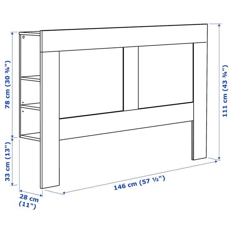 изголовье с полкой, белый, 140 см dimensions