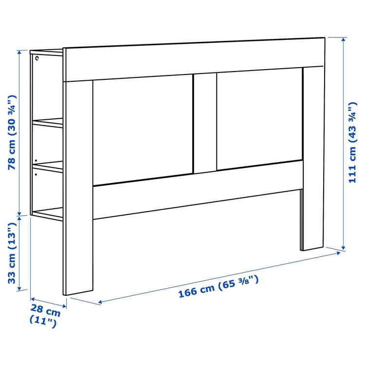 изголовье с полкой, белый, 160 см dimensions
