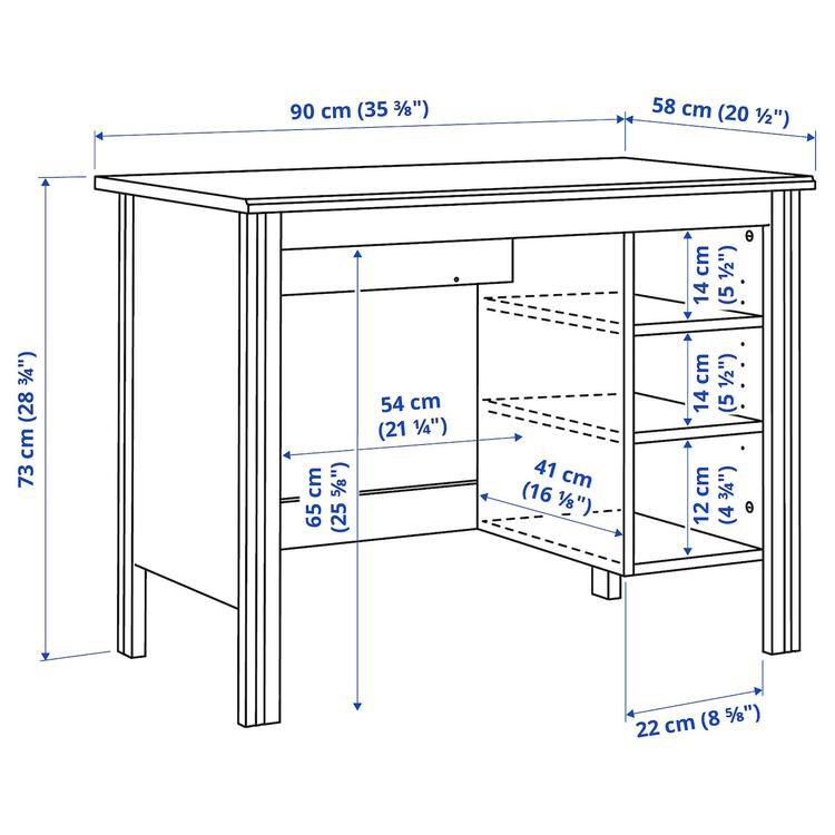 письменный стол, белый, 90x52 см dimensions