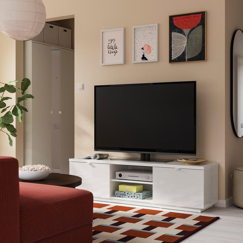 BYÅS — тумба под ТВ, глянцевый белый, 160x42x45 см