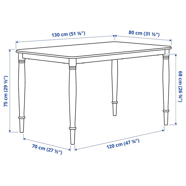 стол обеденный, дубовый шпон/белый, 130x80 см dimensions
