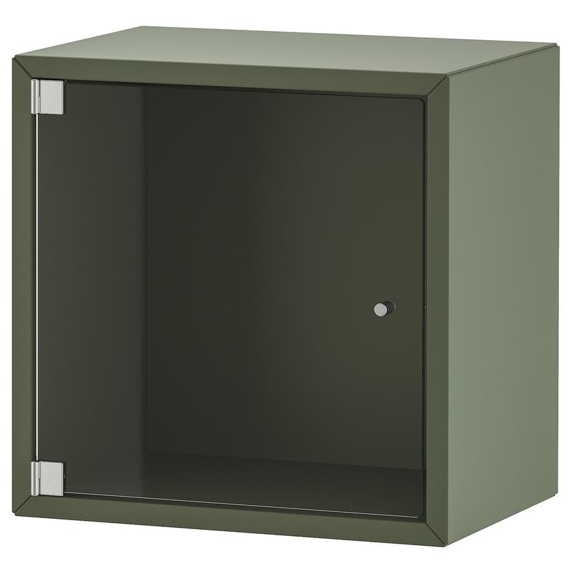 EKET — навесной шкаф со стеклянной дверью, серо-зеленый, 35x25x35 см