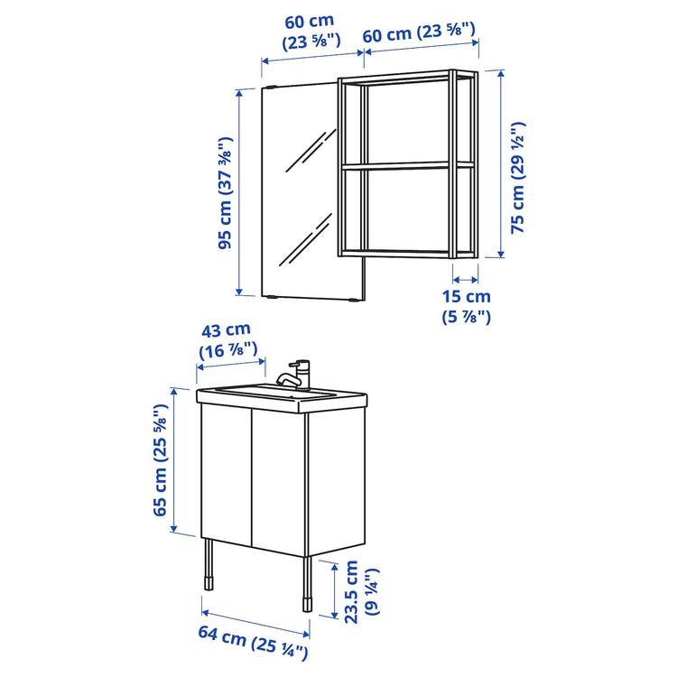 ванная, белый, 64x43x87 см dimensions
