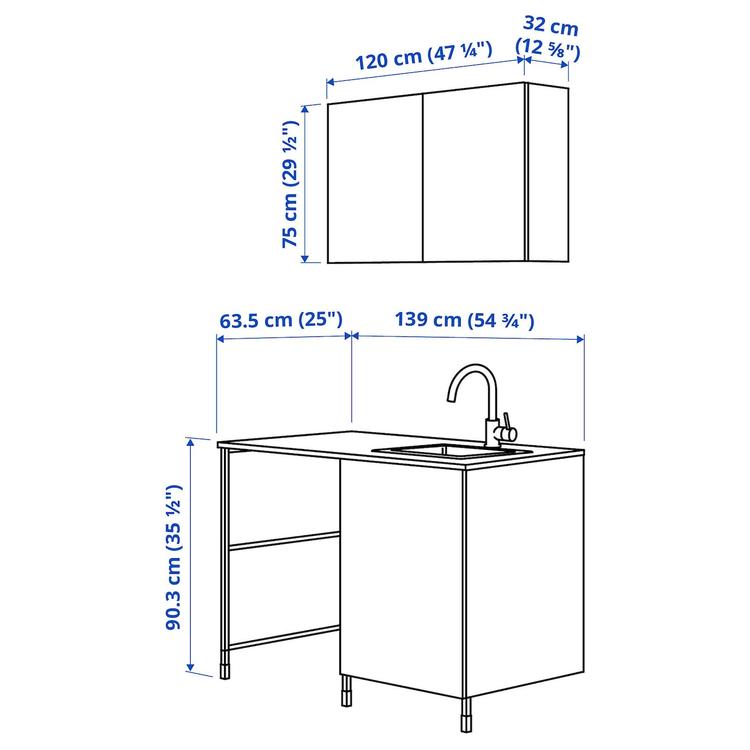 комбинация для домашней прачечной, антрацит/белый, 139x63.5x87.5 см dimensions