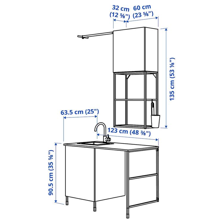 комбинация для домашней прачечной, белый/под дуб, 139x63.5x87.5 см dimensions