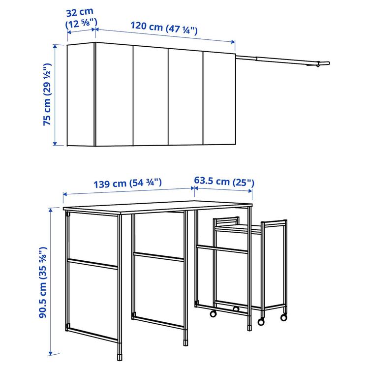 комбинация д/хранения, антрацит/белый, 139x63.5 см dimensions