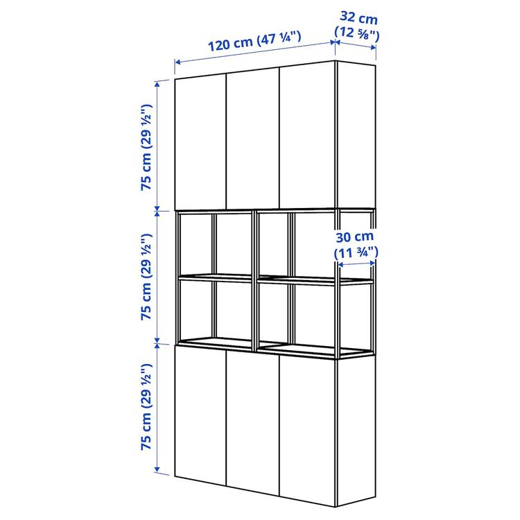 комбинация д/хранения, белый/бледный серо-зеленый, 120x32x225 см dimensions