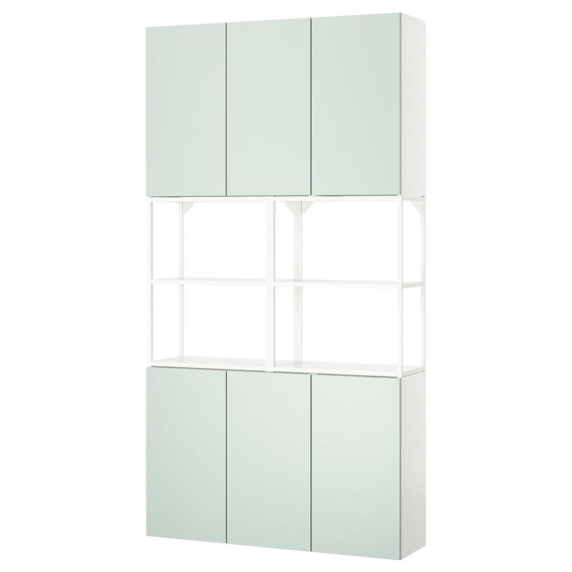 ENHET — комбинация д/хранения, белый/бледный серо-зеленый, 120x32x225 см