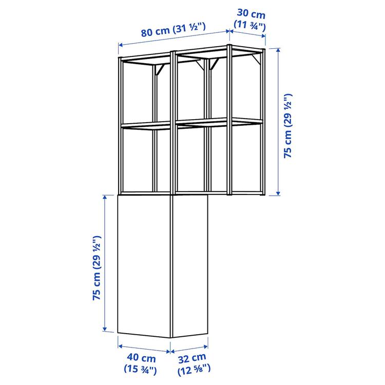 комбинация д/хранения, белый/бледный серо-зеленый, 80x32x150 см dimensions