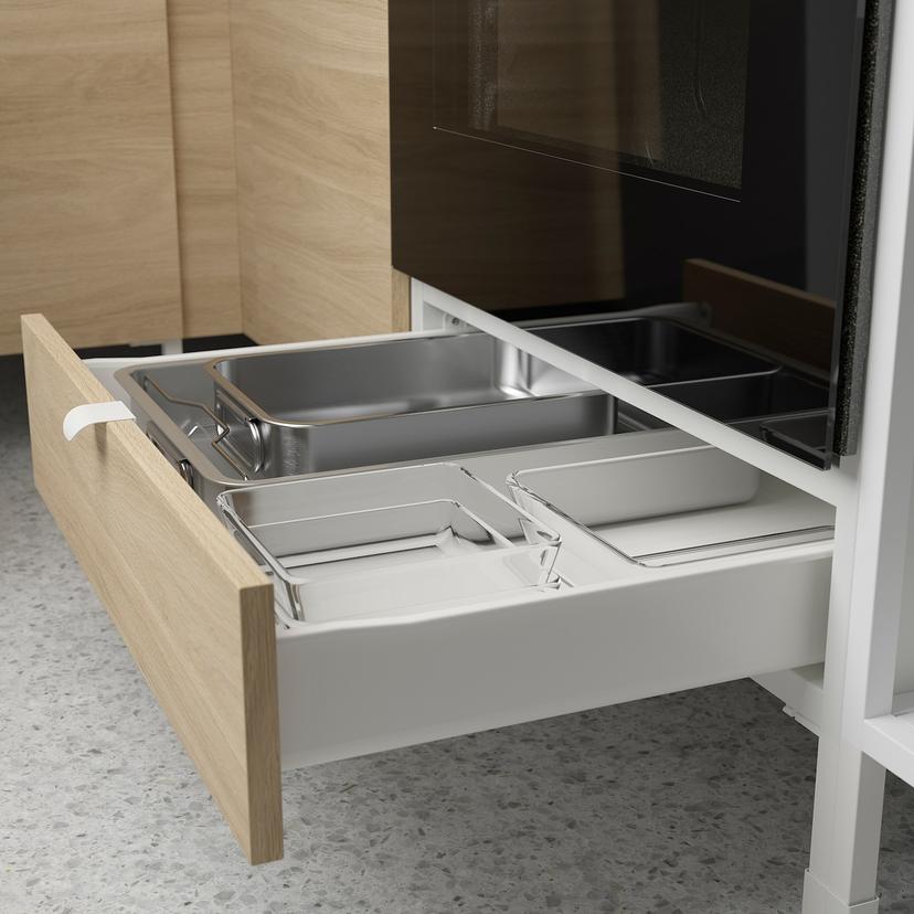 ENHET — напольный шкаф д/духовки, с ящиком, белый/под дуб, 60x62x75 см