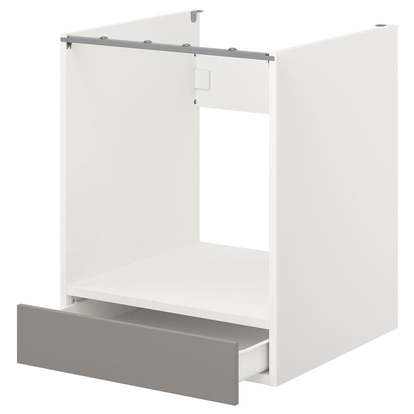 ENHET — напольный шкаф д/духовки, с ящиком, белый/серый каркас, 60x62x75 см