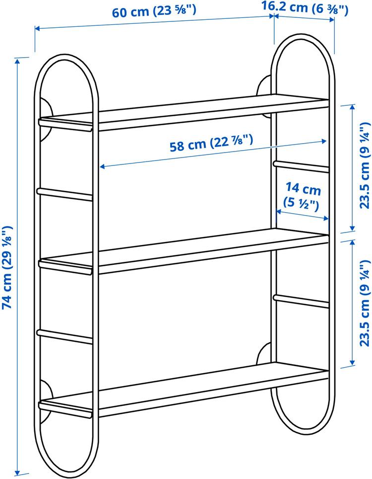 Półka ścienna, 60x16x74 см dimensions