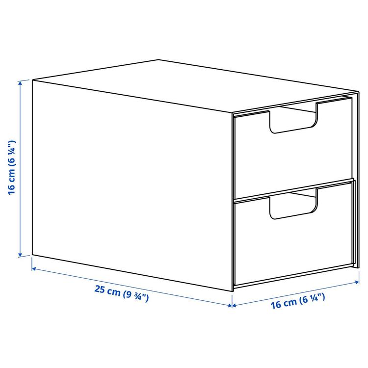 Mini komoda 2 szuflady, 16x25 см dimensions