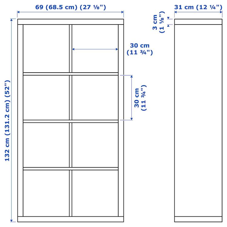 стеллаж, белый, 69x132 см dimensions