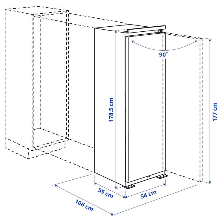холодильник, ИКЕА 700 встраиваемый, 310 л dimensions
