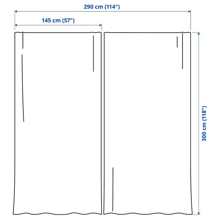 Штора, 2 шт., 145x300 см dimensions