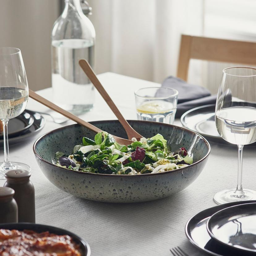 GLADELIG — сервировочная миска, бежево-зеленый, 30 см