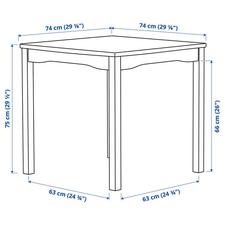 стол, белый, 74x74 см dimensions