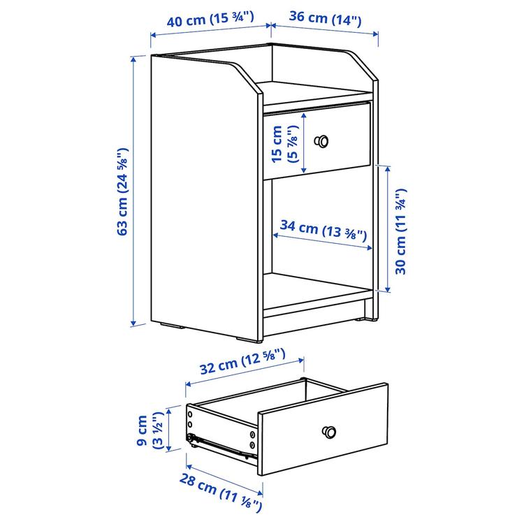 тумба прикроватная, белый, 40x36 см dimensions
