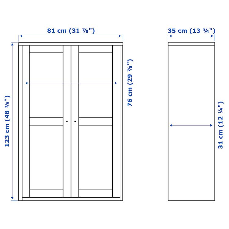 шкаф-витрина, белый, 81x35x123 см dimensions