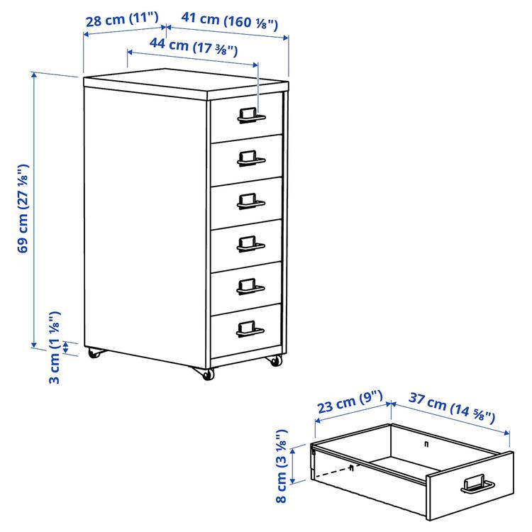 тумба с ящиками на колесах, черный, 28x69 см dimensions
