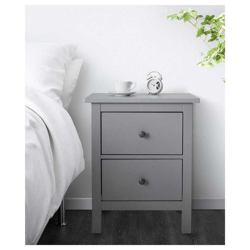HEMNES — Komoda, 2 szuflady, szary bejcowane, 