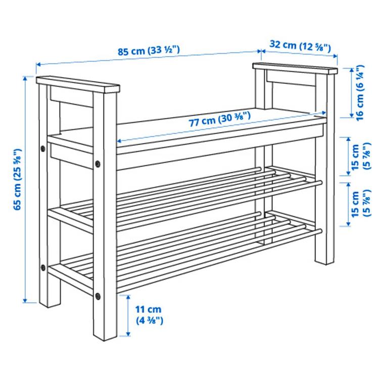 скамья с полкой для обуви, белый, 85x32x65 см dimensions