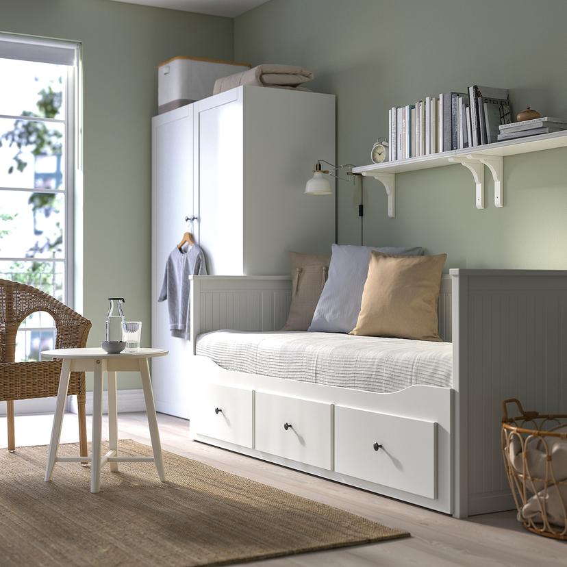 HEMNES — каркас кровати-кушетки с 3 ящиками, белый, 80x200 см