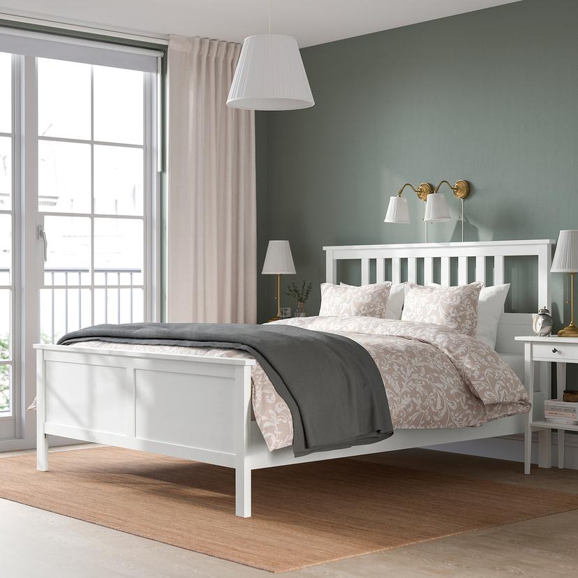 HEMNES — каркас кровати, белая морилка/Lönset, 140x200 см