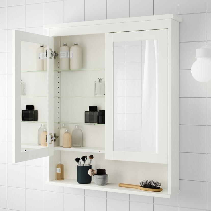 HEMNES — зеркальный шкаф с 2 дверцами, белый, 83x16x98 см