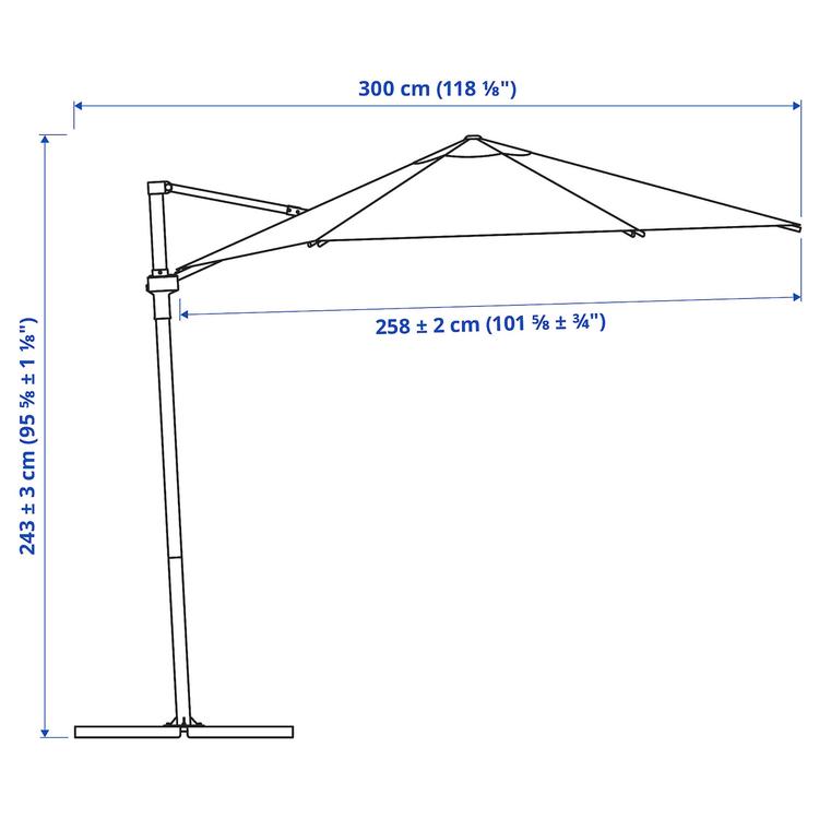 зонт от солнца, подвесной, серый, 270 см dimensions