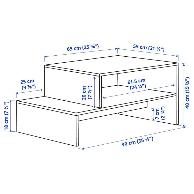журнальный стол, под дуб, 90x55 см dimensions