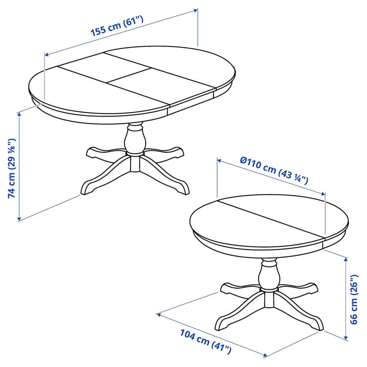 раздвижной стол, белый, 110/155 см dimensions