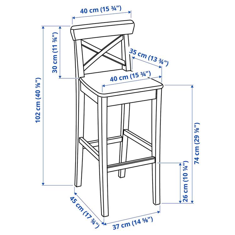 стул барный, белый, 74 см dimensions