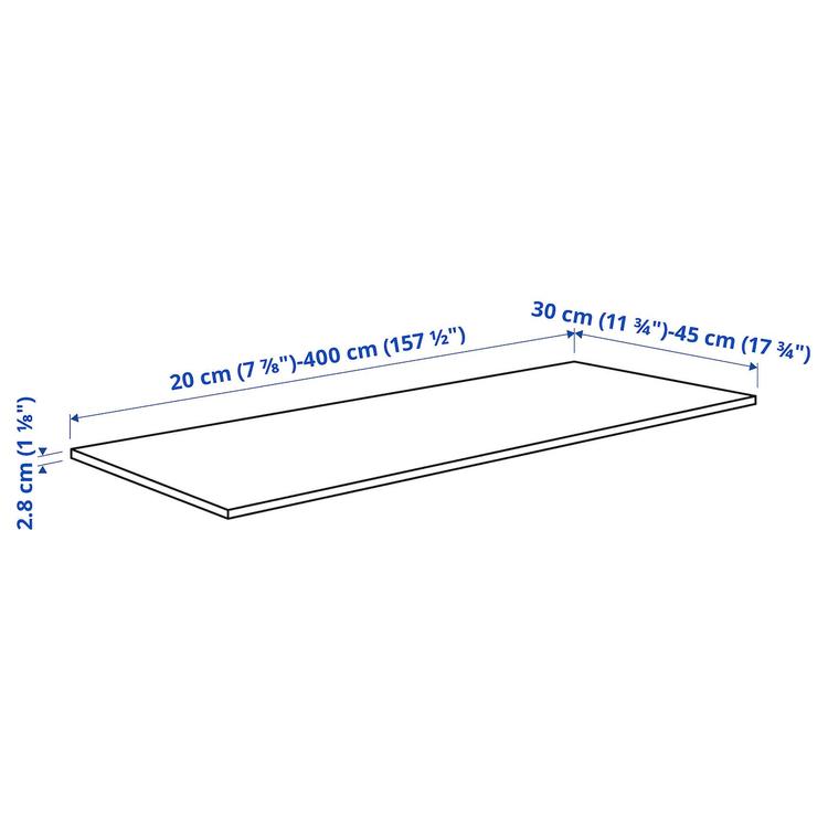 столешница под заказ, белый/ламинат, 30-45x2.8 см dimensions