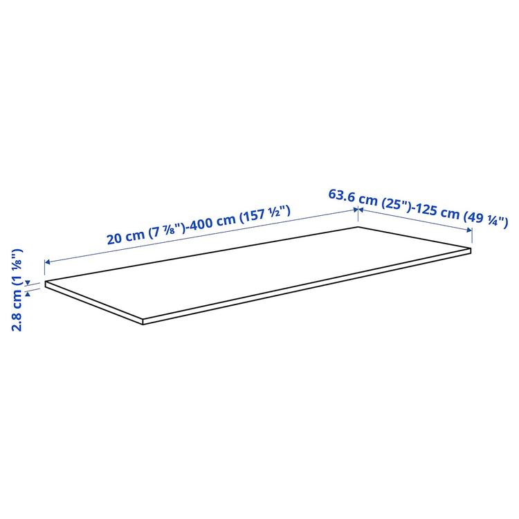 столешница под заказ, белый/ламинат, 63.6-125x2.8 см dimensions