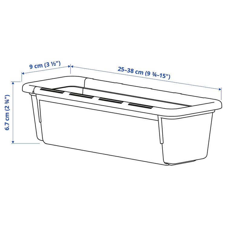 раздвижная коробка, белый, 25-38x9 см dimensions