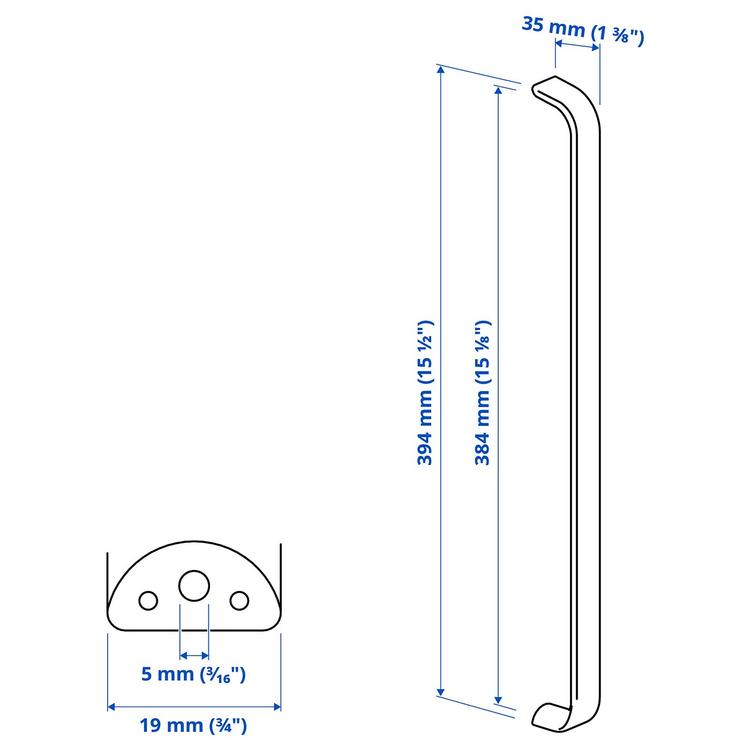 ручка, цвет нержавеющей стали, 394 мм dimensions
