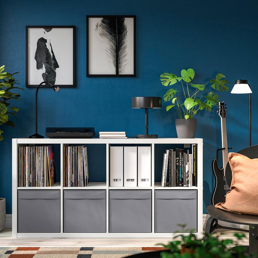 KALLAX — стеллаж, белый/ДРЁНА темно-серый, 77x39x147 см